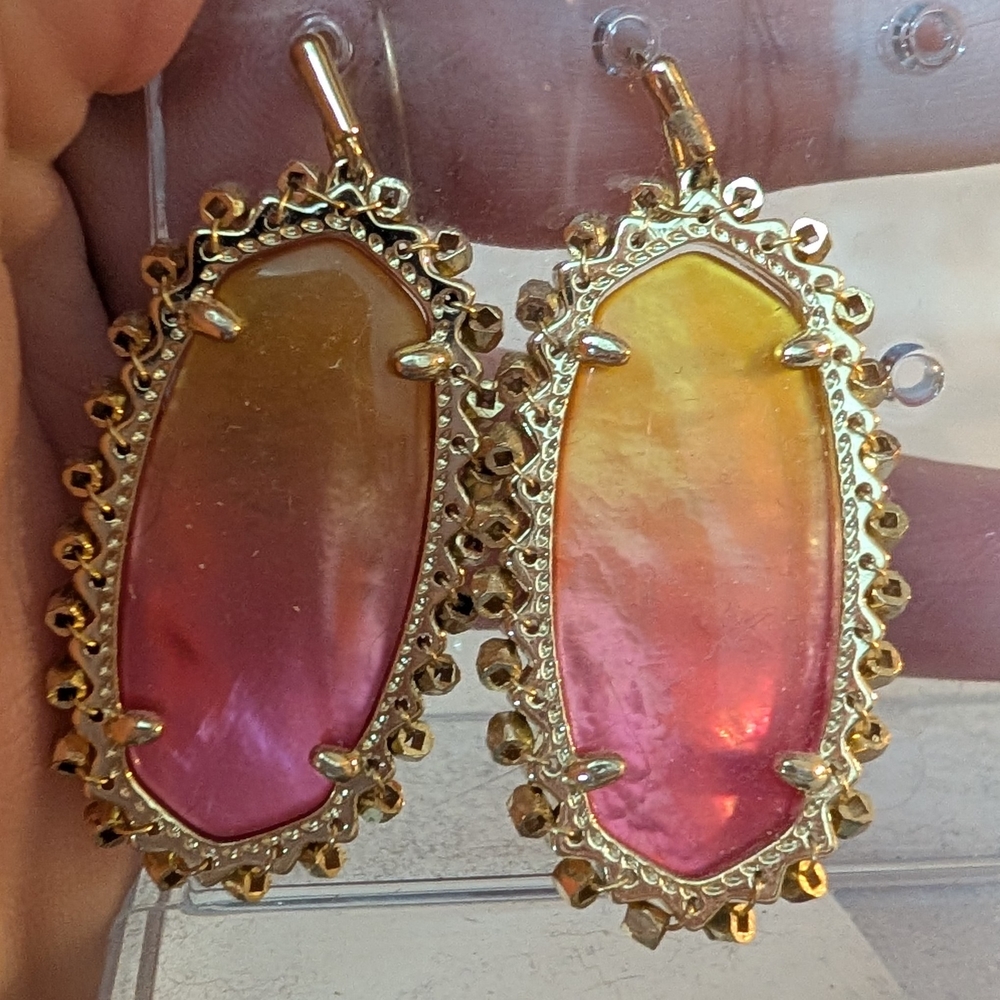 Kendra Scott Gold and Pink-Orange Earrings